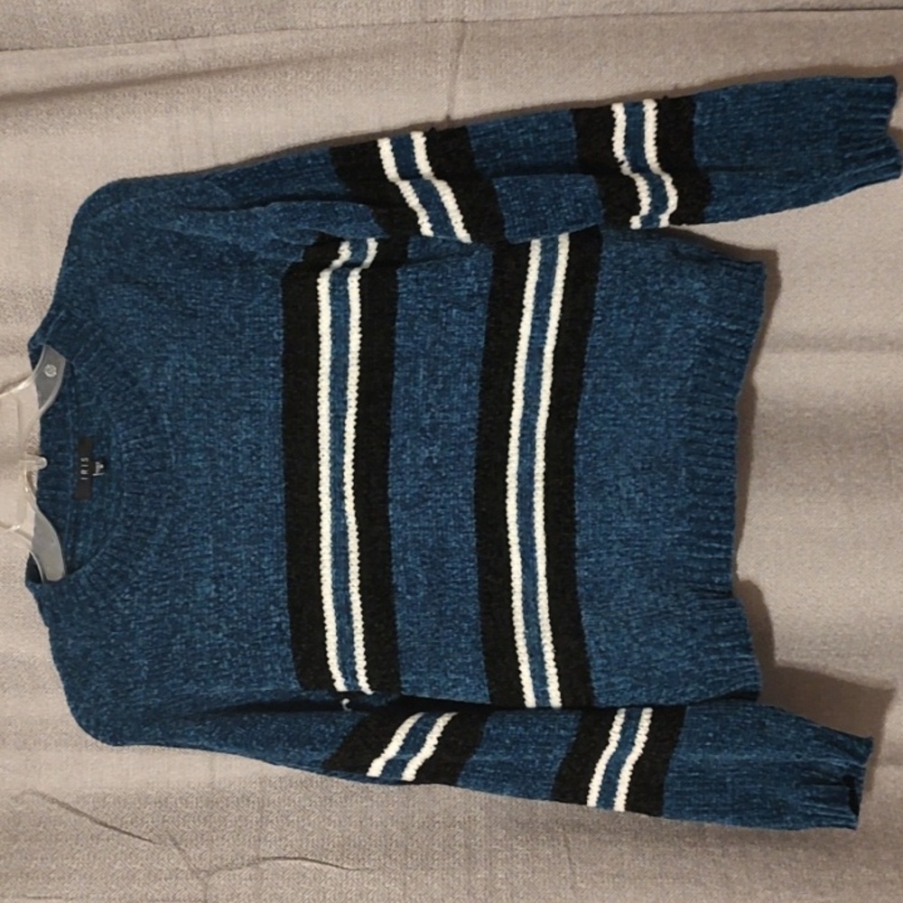IRIS Turquoise Striped Long Sleeve Sweater Sz SMALL